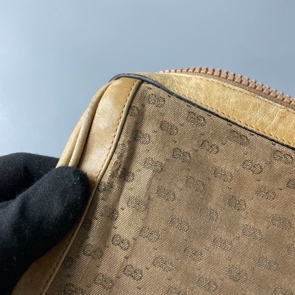 Authentic Vintage Gucci Micro "GG" Monogram Cotton Cream Leather Bag - Picture 9 of 12